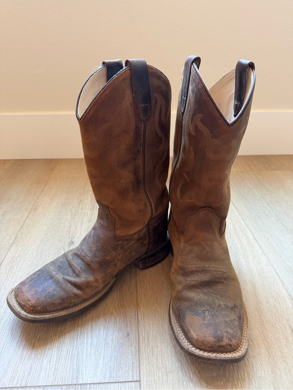 Brown Leather Cowboy Boots with Pull Tabs